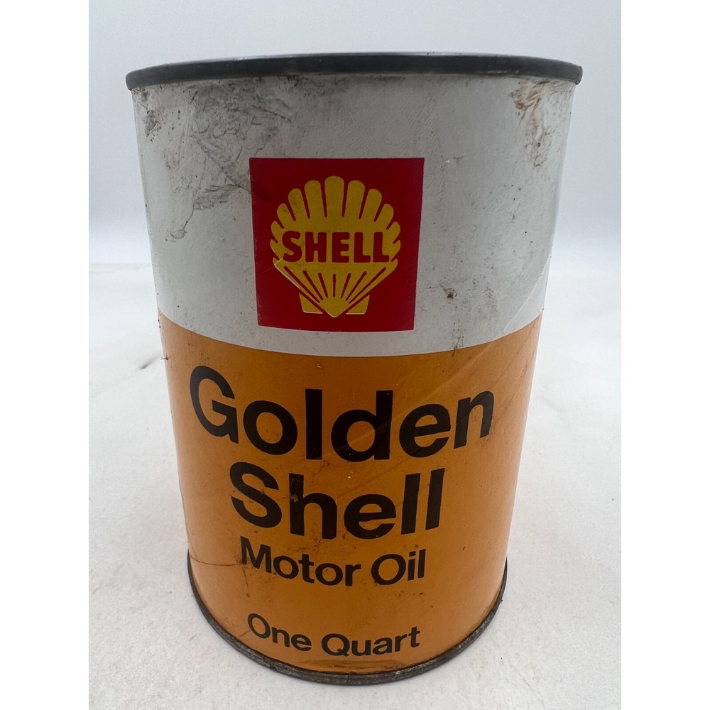 Vintage GOLDEN SHELL Motor Oil Tin Cardboard Can 1Qt Gas Service Station